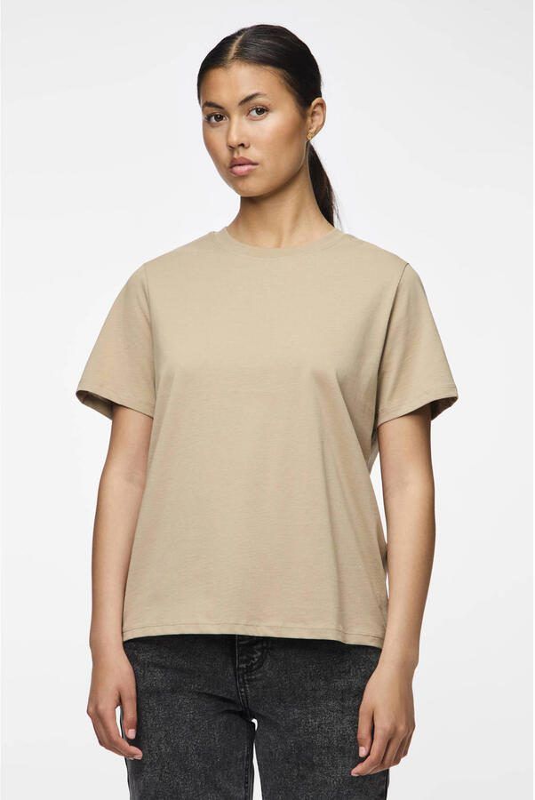 PIECES T-shirt PCRIA van katoen beige - Foto 2