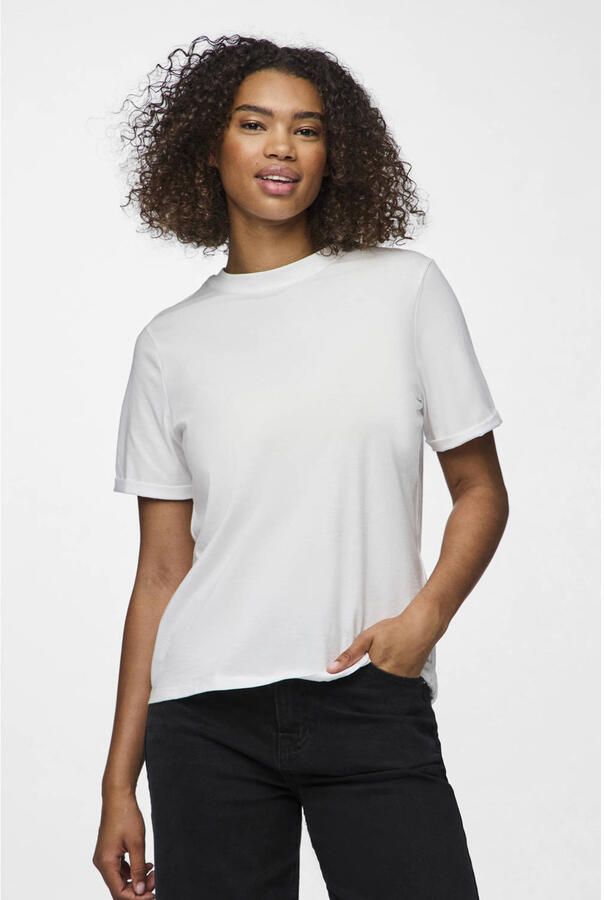 Pieces Shirt met ronde hals PCRIA SS FOLD UP SOLID TEE NOOS BC - Foto 3