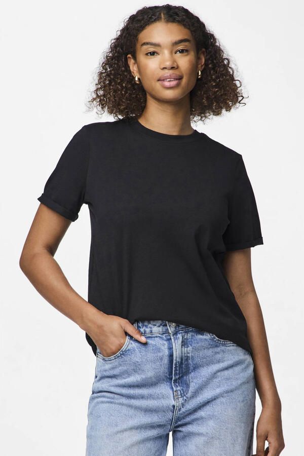 Pieces Shirt met ronde hals PCRIA SS FOLD UP SOLID TEE NOOS BC - Foto 2