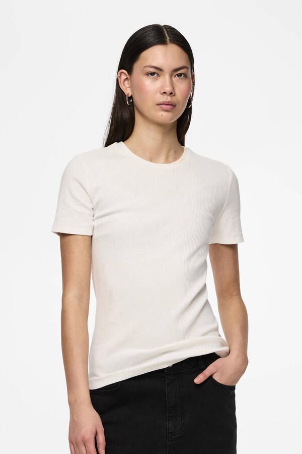 Pieces slim fit T-shirt van katoenmix model 'RUKA'