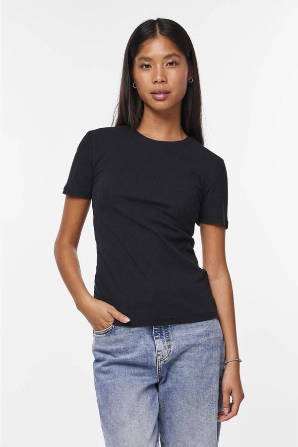 Pieces slim fit T-shirt van katoenmix model 'RUKA'