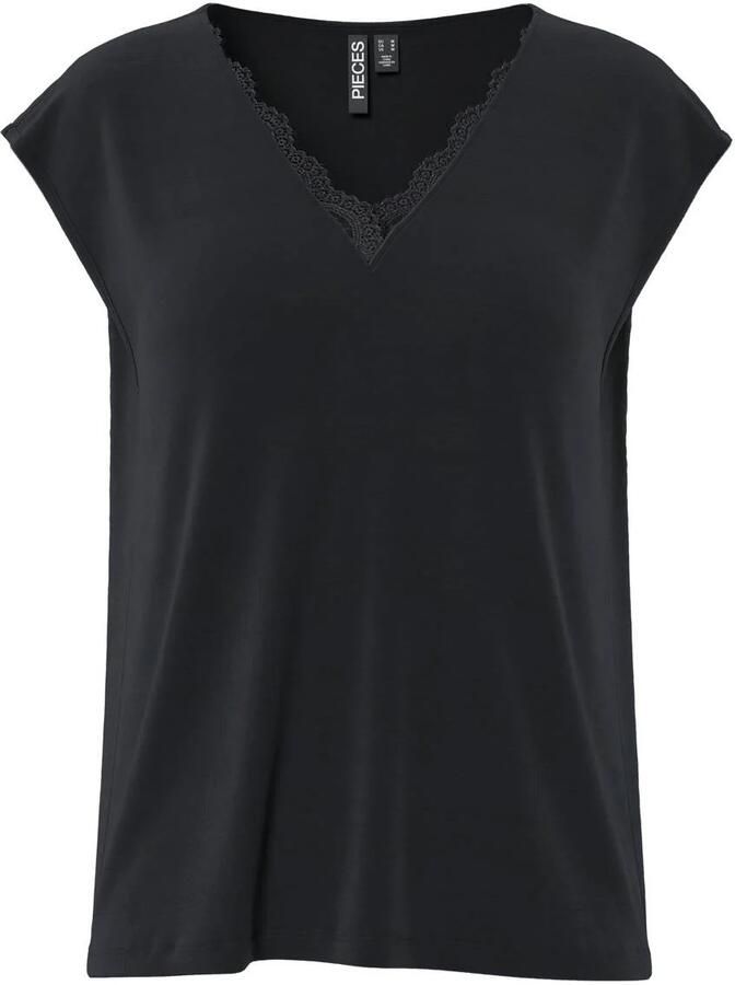 Pieces Shirt met korte mouwen PCKAMALA LACE V-NECK TEE JRS NOOS BC