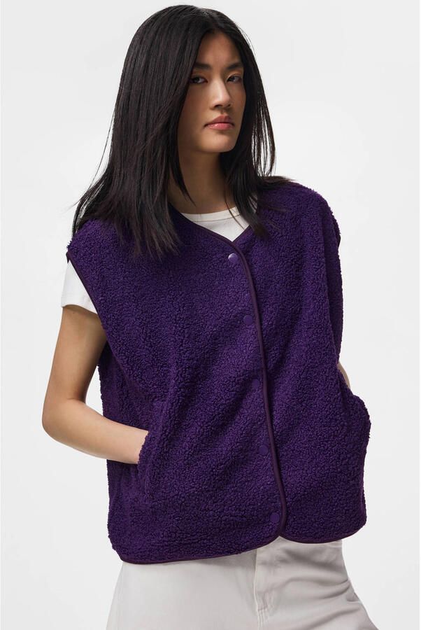 PIECES teddy gilet donkerpaars