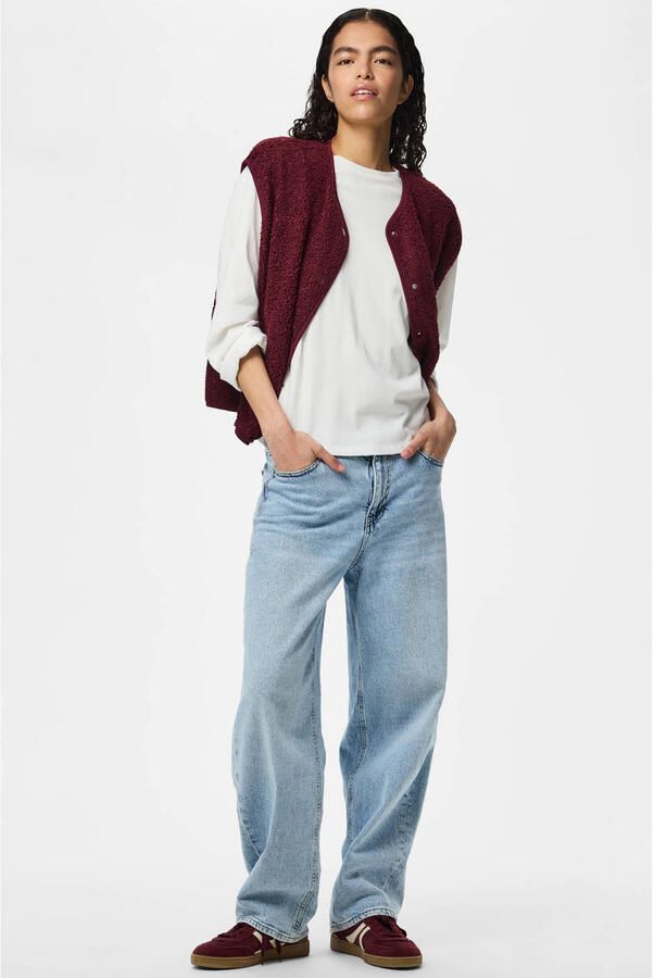 PIECES teddy gilet donkerrood