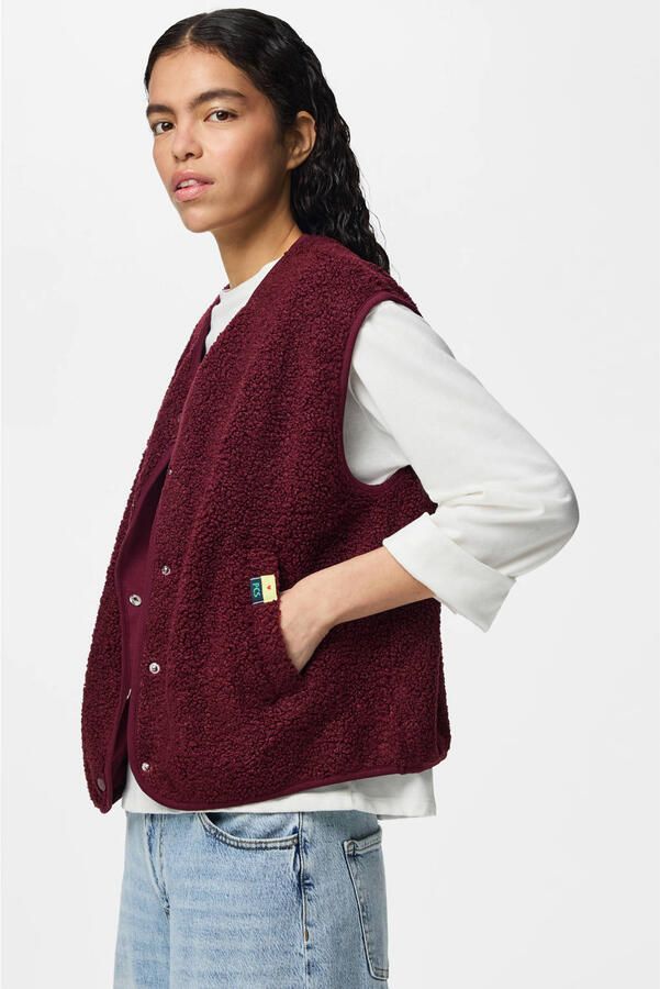 PIECES teddy gilet donkerrood - Foto 3