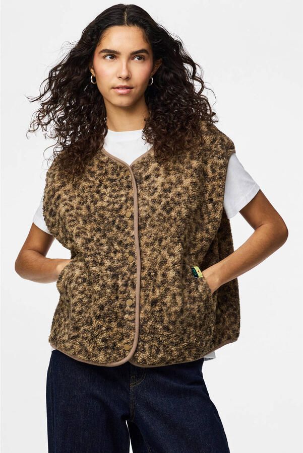 Pieces Relaxed fit bodywarmer in luipaardlook model 'KATTY'