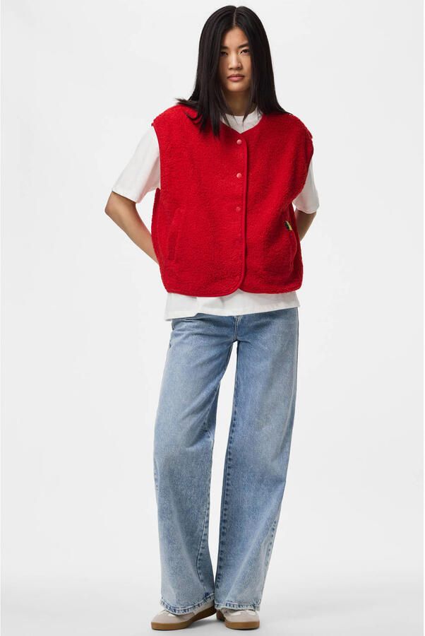 PIECES teddy gilet rood