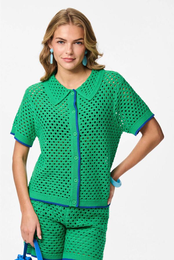 PIECES Tessa van Montfoort x Wehkamp blousetop groen crochet - Foto 3