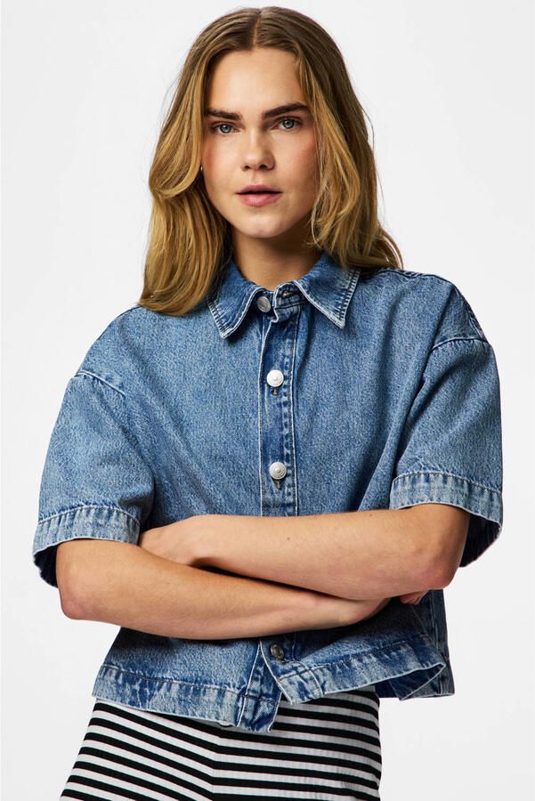 Pieces loose fit jeansblouse van puur katoen model 'SKY'
