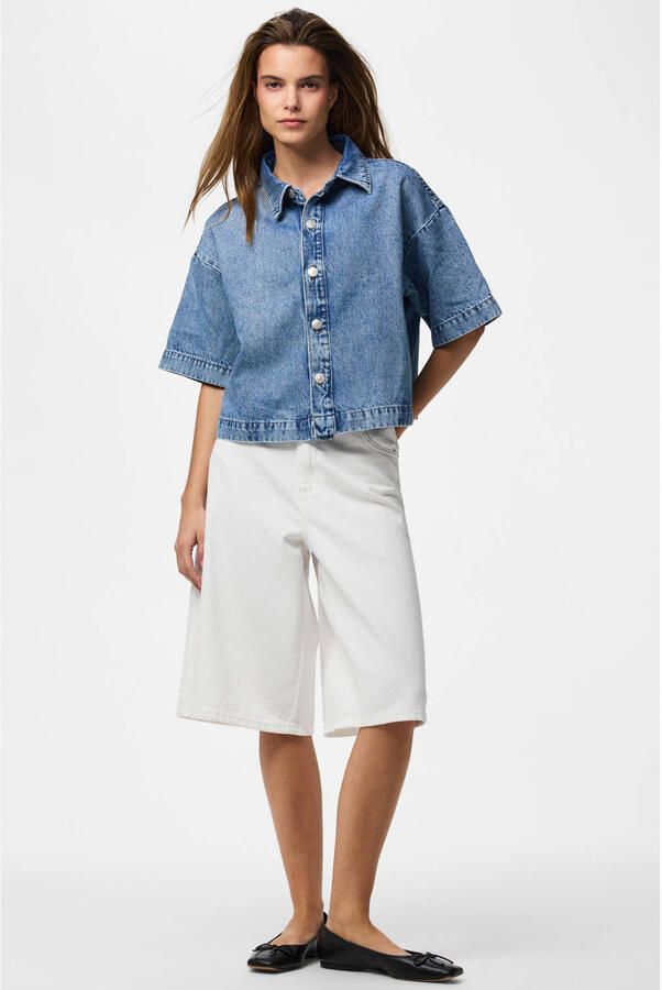 Pieces loose fit jeansblouse van puur katoen model 'SKY' - Foto 2