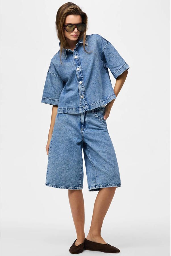 Pieces loose fit jeansblouse van puur katoen model 'SKY' - Foto 3
