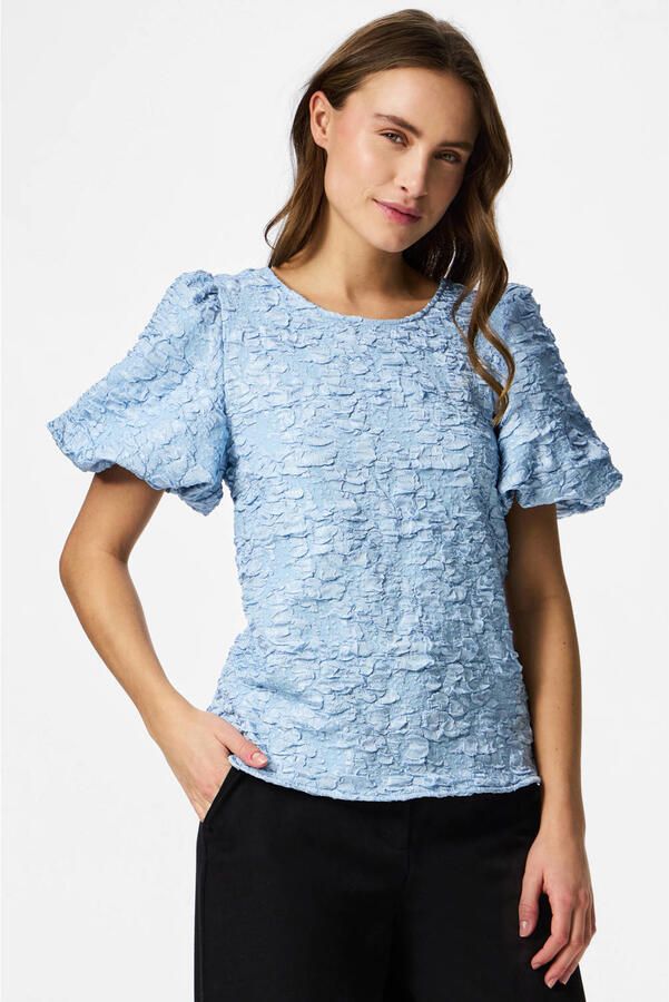 PIECES top met textuur lichtblauw