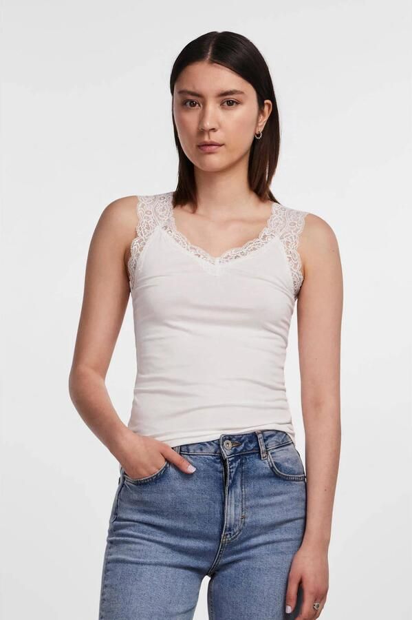 Pieces Slim fit tanktop van viscosemix model 'BARBERA LACE'