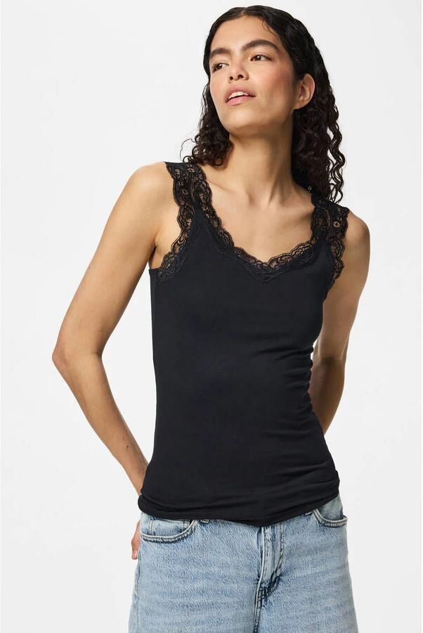 Pieces Slim fit tanktop van viscosemix model 'BARBERA LACE'