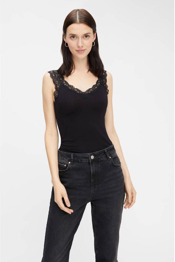 Pieces Slim fit tanktop van viscosemix model 'BARBERA LACE'