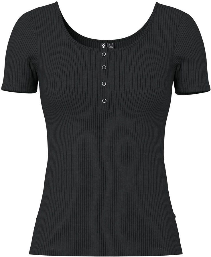 Pieces Slim fit T-shirt van katoenmix met kort drukknooppaneel model 'KITTE' - Foto 2