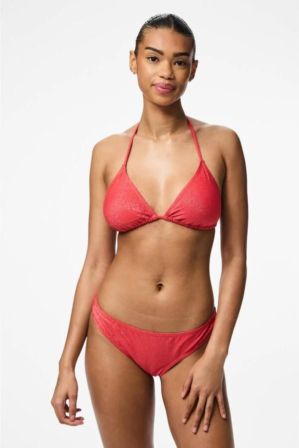 PIECES triangel bikinitop PCLAOMI met lurex koraalrood