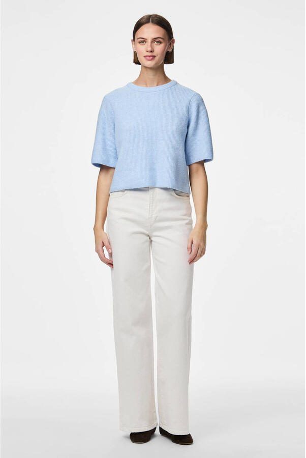 Pieces T-shirt in boxy fit van ribbreisel met wolgehalte model 'SILLY' - Foto 2