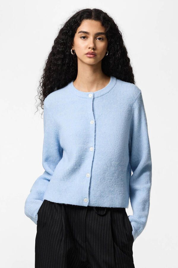 PIECES vest blauw gebreid