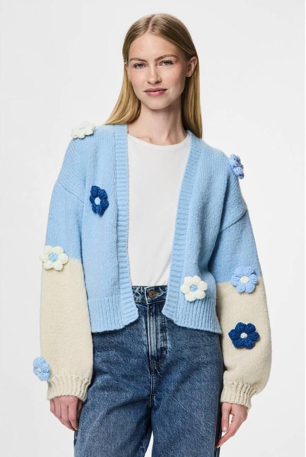 PIECES vest met 3D applicatie lichtblauw ecru