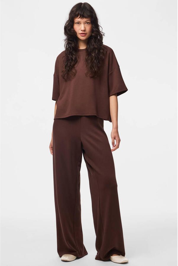 PIECES viscose wide leg sweatpants bruin - Foto 2