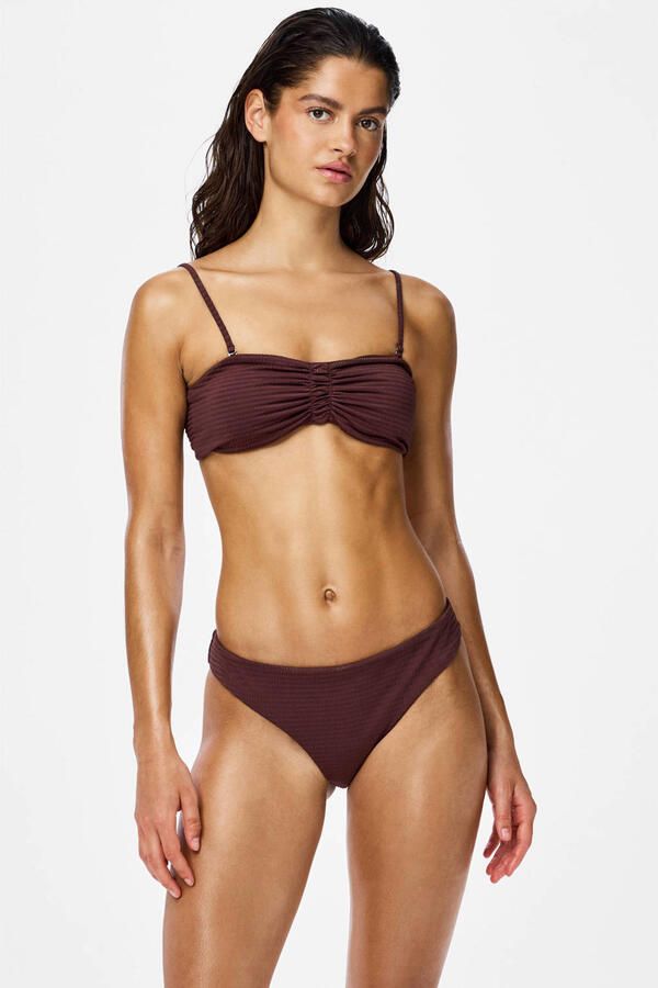 PIECES voorgevormde ssersucker strapless bandeau bikinitop PCBAOMI bruin