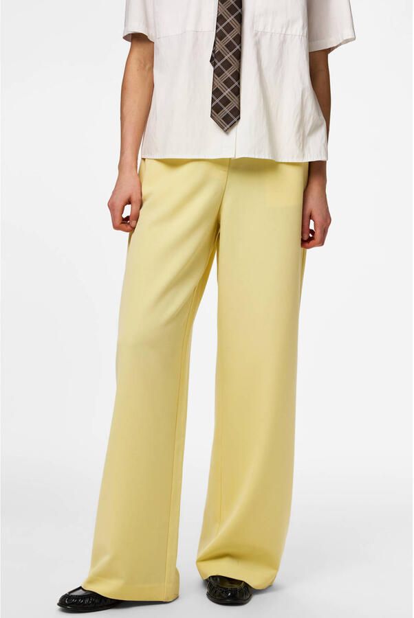 PIECES wide leg high waist casual broek lichtgeel