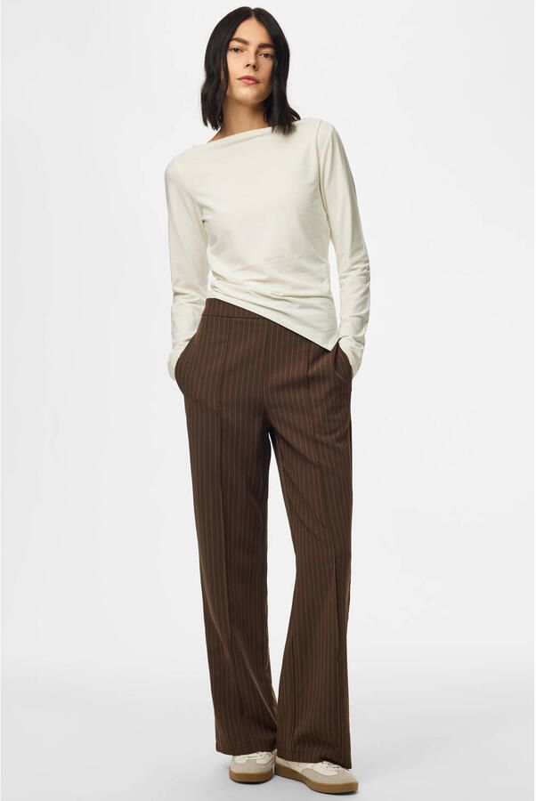 PIECES wide leg palazzo broek met krijtstreep bruin - Foto 2
