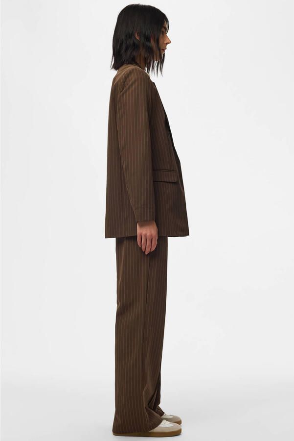 PIECES wide leg palazzo broek met krijtstreep bruin - Foto 3