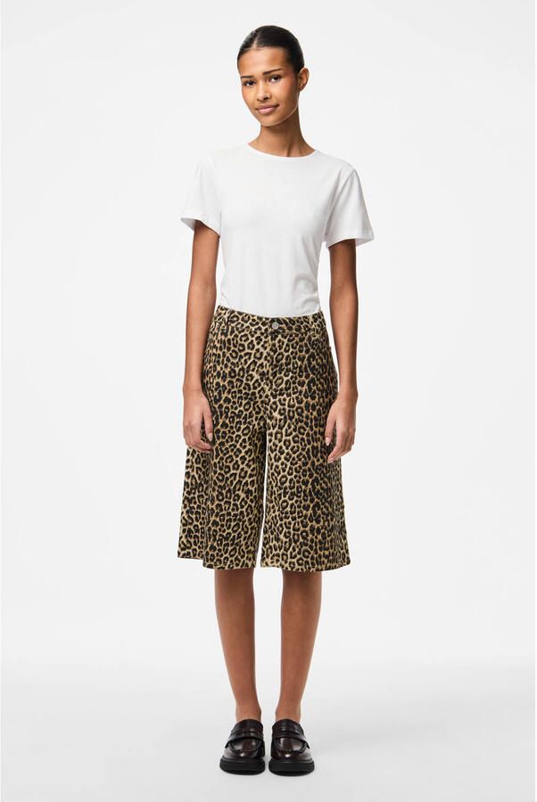 PIECES wide leg regular waist denim short bruin
