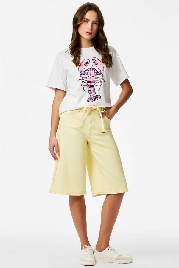 PIECES wide leg regular waist denim short lichtgeel - Foto 2