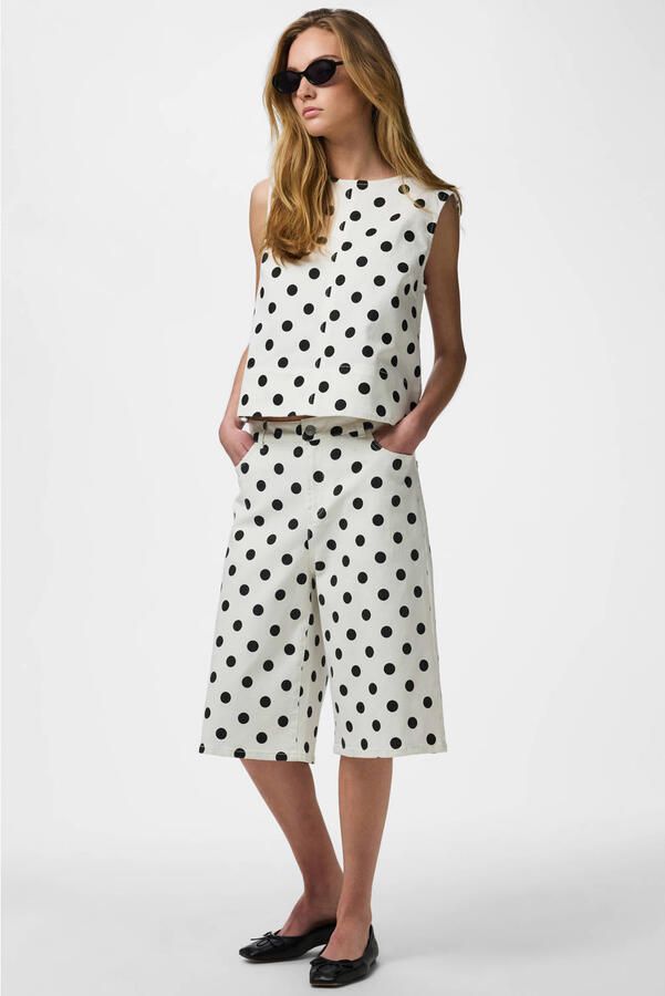PIECES wide leg regular waist denim short met stippen - Foto 3
