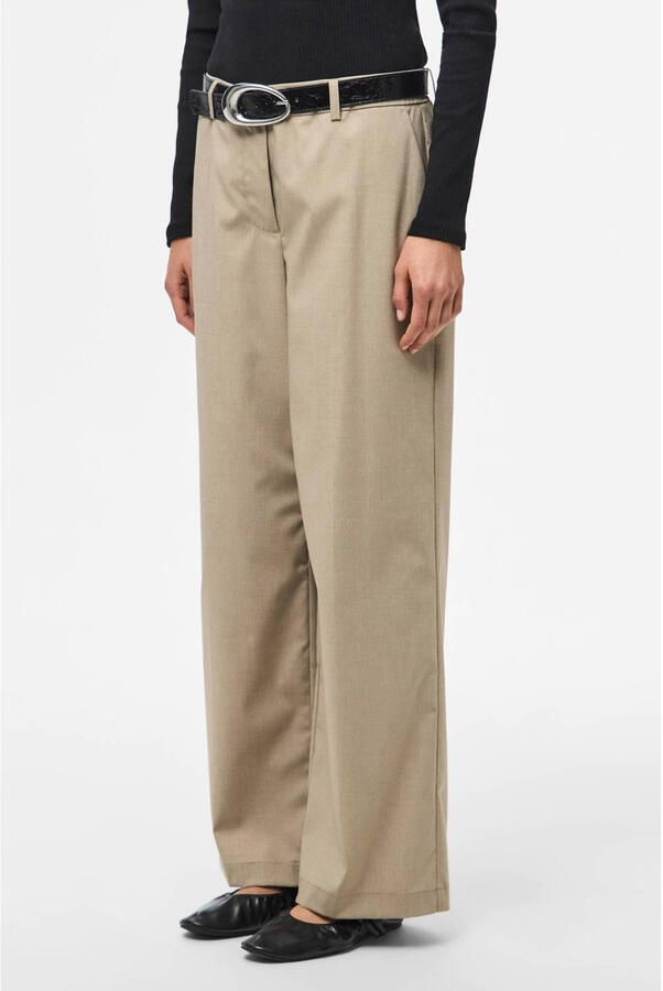 PIECES wide leg regular waist pantalon grijsbruin