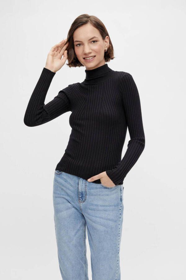 Pieces Pccrista LS Roll Neck KNT Noos Sweater Black Dames