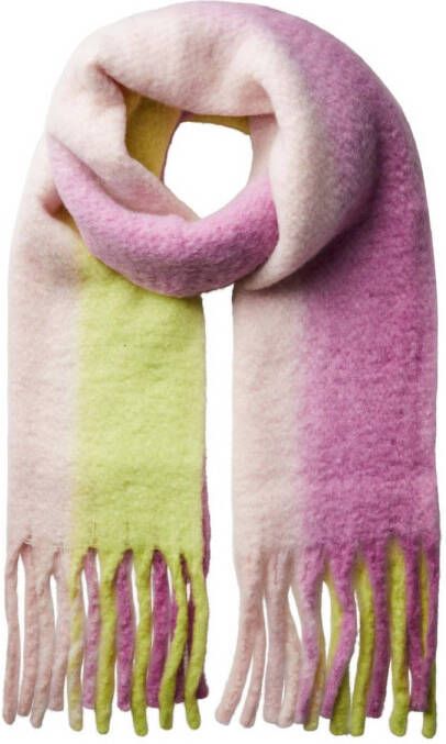 PIECES sjaal met franjes PCJOCELYNN lichtroze paars geel