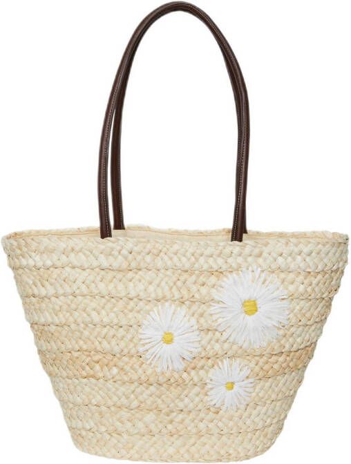 PIECES strandtas PCKILLA met bloemen naturel
