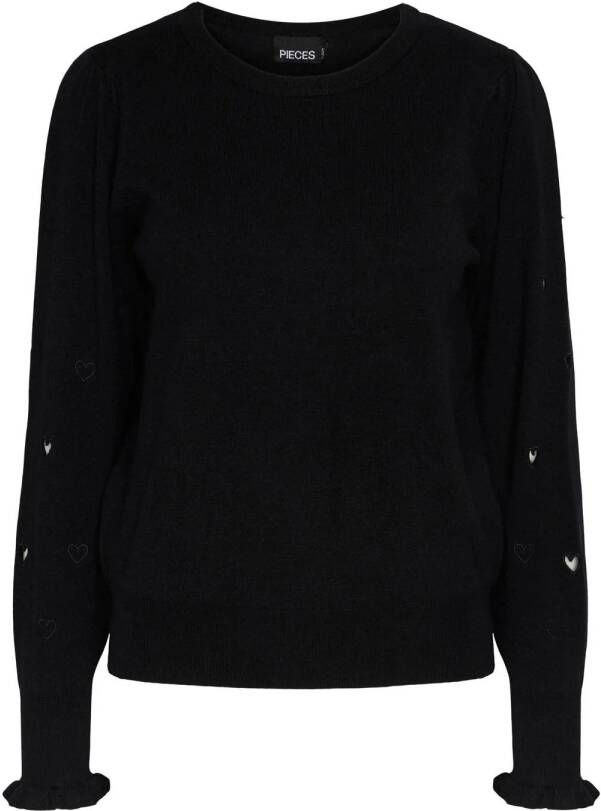 PIECES sweater PCVALERIE met hartjes en open detail zwart