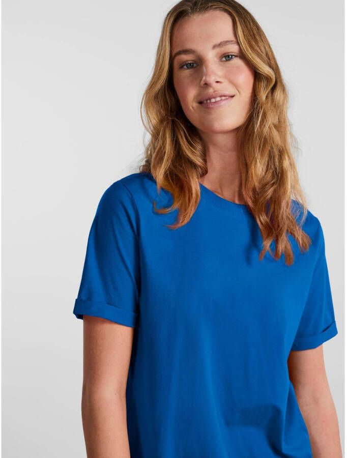 PIECES T-shirt PCRIA van biologisch katoen blauw