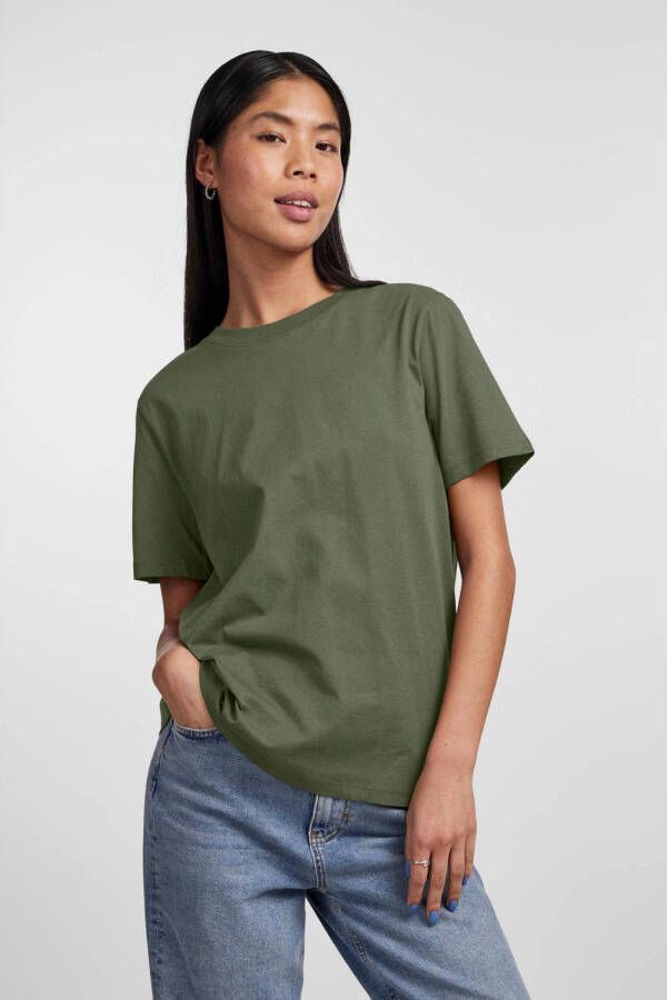 PIECES T-shirt PCRIA van katoen groen