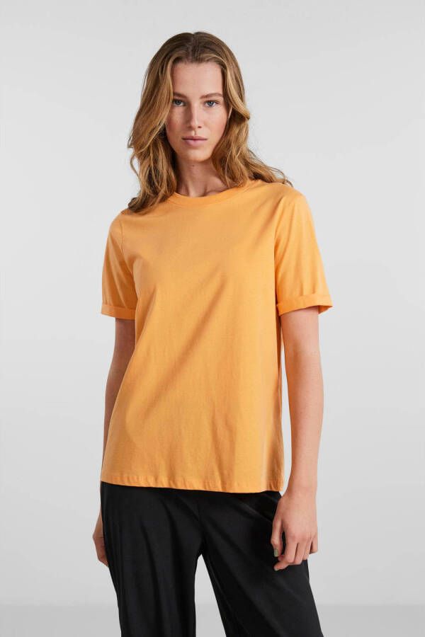 PIECES T-shirt PCRIA van biologisch katoen vergrijsd geel