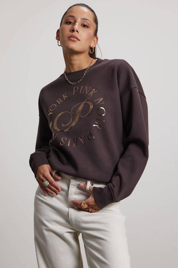 Pink Noir katoenen sweater met print donkerbruin