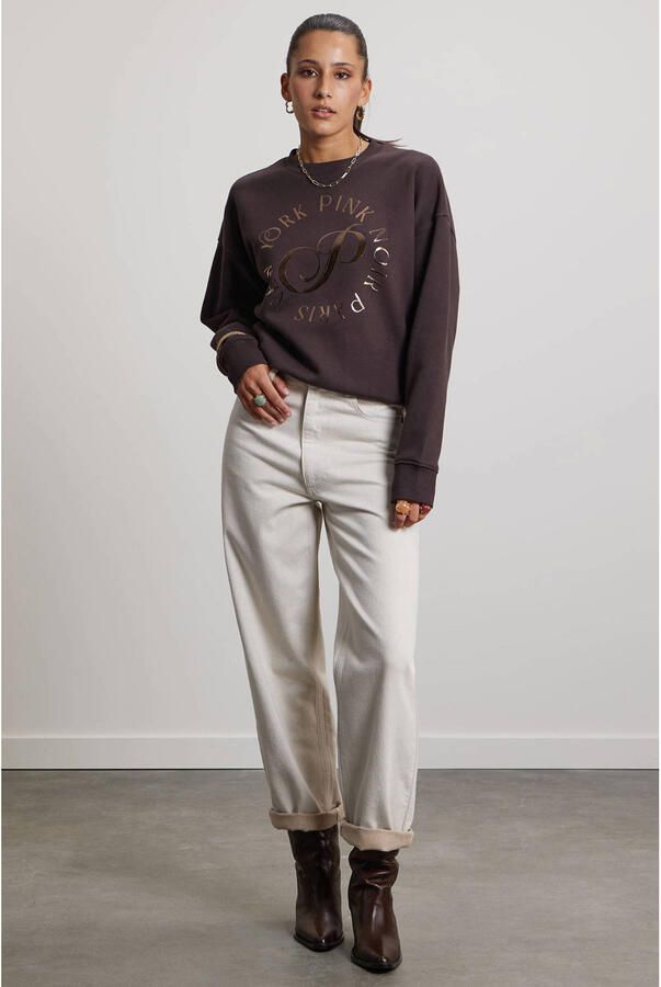 Pink Noir katoenen sweater met print donkerbruin - Foto 2