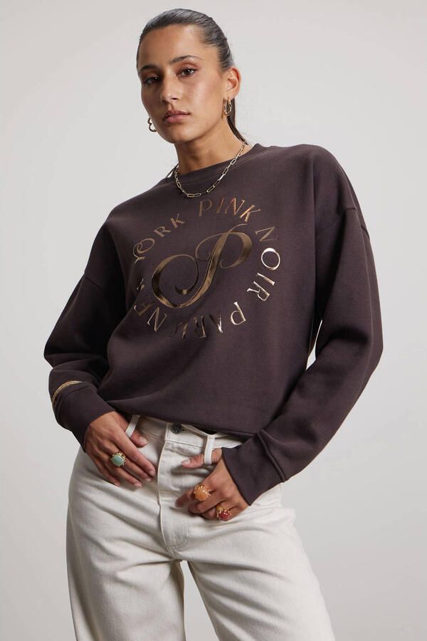 Pink Noir katoenen sweater met print donkerbruin - Foto 3