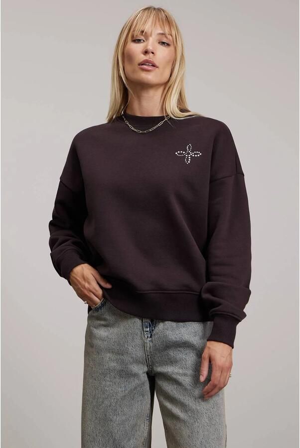 Pink Noir katoenen sweater met strass-steentjes en backprint bruin