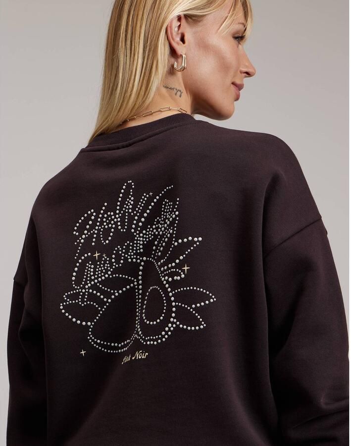 Pink Noir katoenen sweater met strass-steentjes en backprint bruin - Foto 2