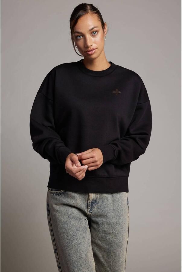 Pink Noir katoenen sweater met strass-steentjes en backprint zwart