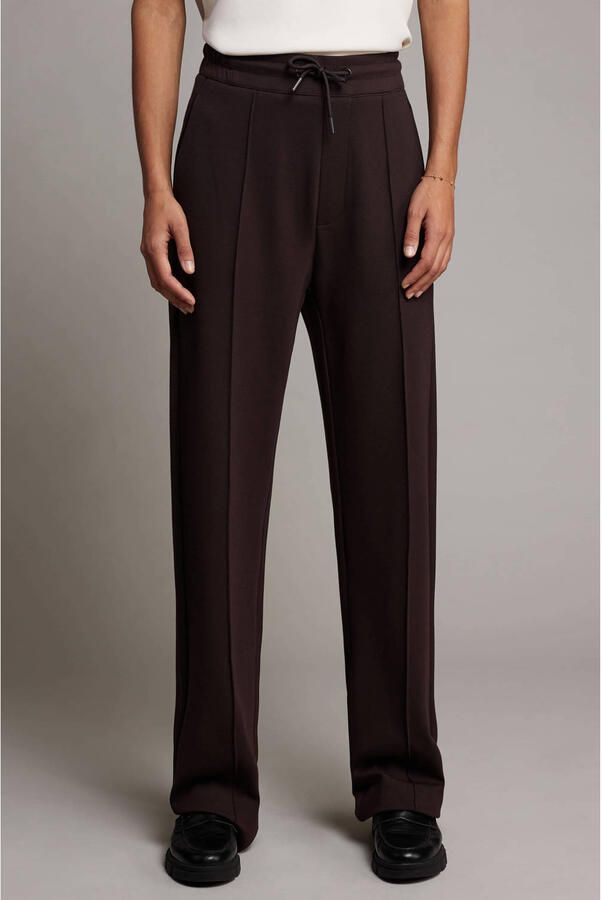 Pink Noir straight high waist broek donkerbruin
