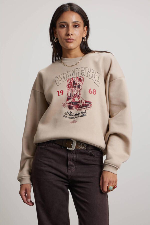 Pink Noir sweater met print beige