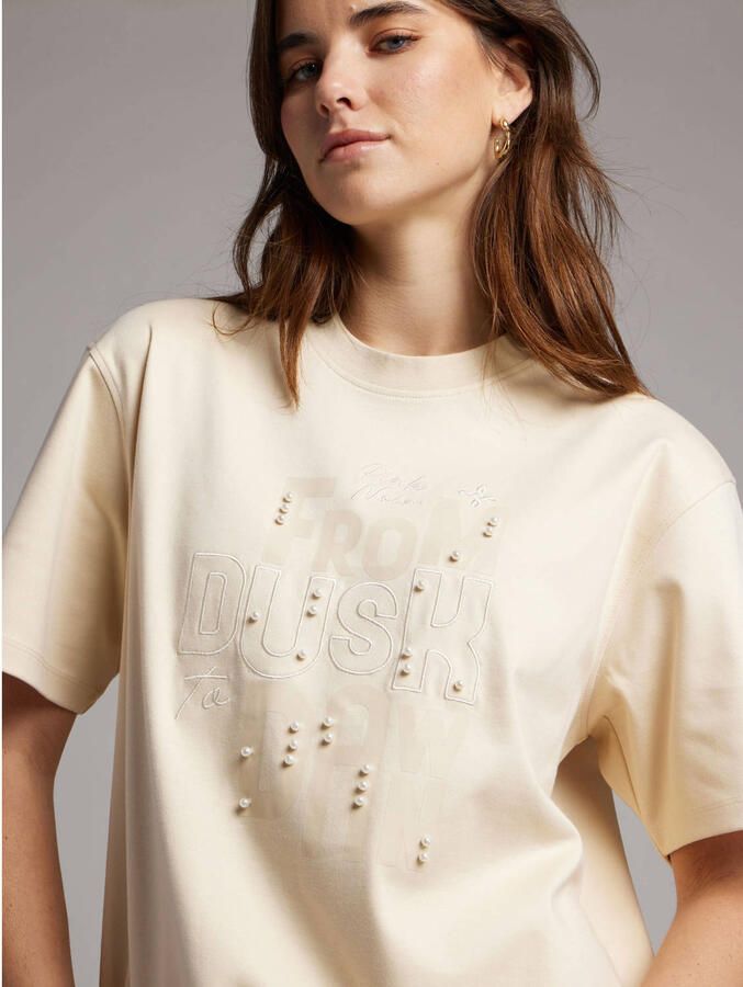 Pink Noir T-shirt crème met parels - Foto 2