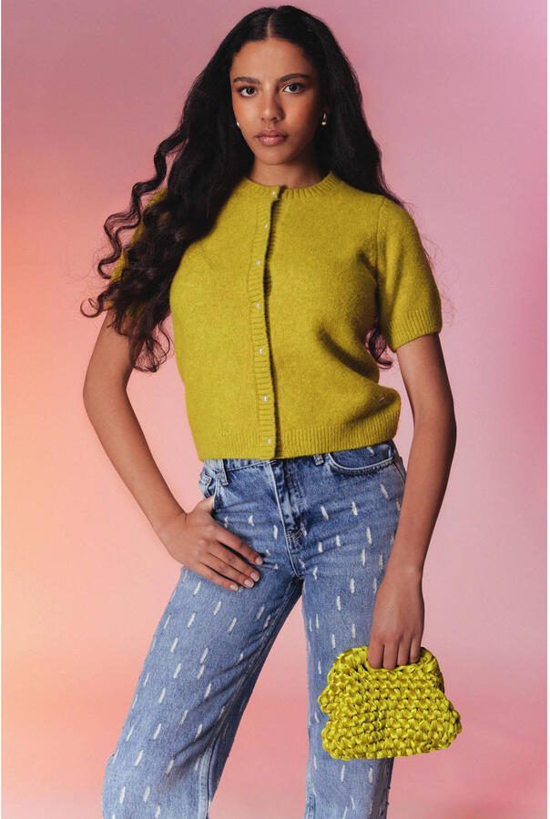 Pink Noir top oker met parels
